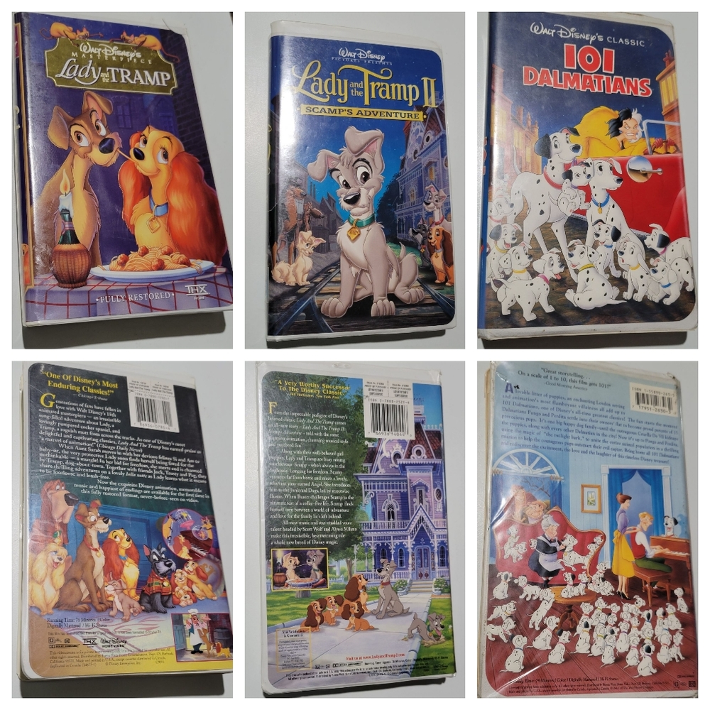 Lot of 3 vintage Walt Disney VHs Lady and the tramp 1 & 2 and 101 Dalmatians